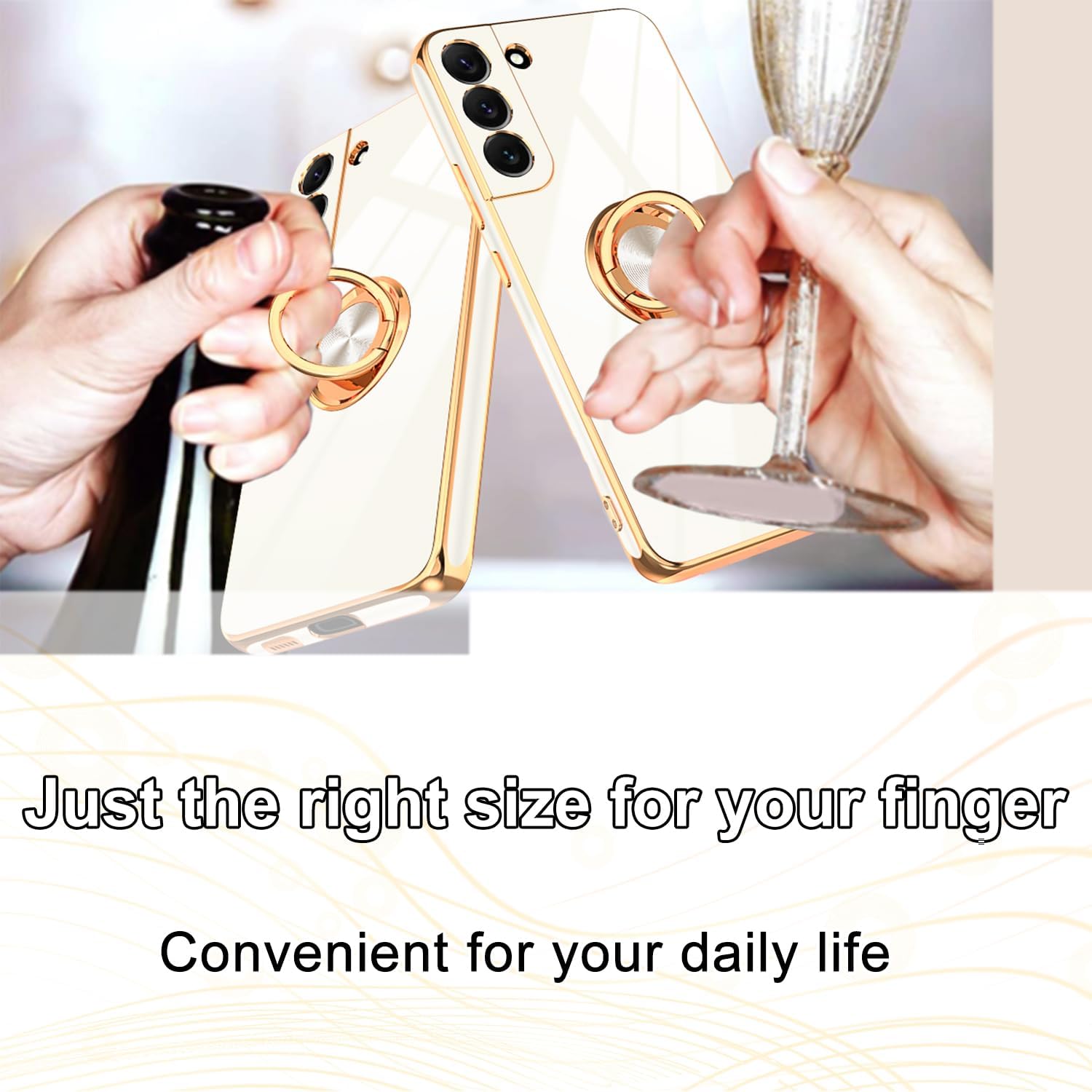 Tnarru Designed for Samsung Galaxy S22 Plus Case with Ring Stand, Support Magnetic Car Mount Rotating Finger Holder Soft TPU Cover Plating Edge Protective Slim Phone Case for Samsung S22  Plus White